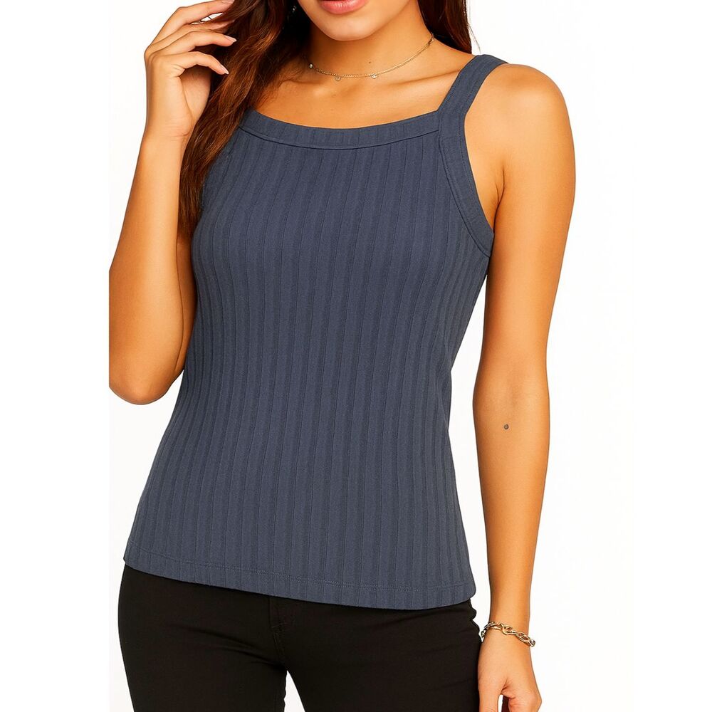 NWT Chaser Wide Rib High Neck Racerback Soft Stretchy Poor Boy Tank Top Blue S